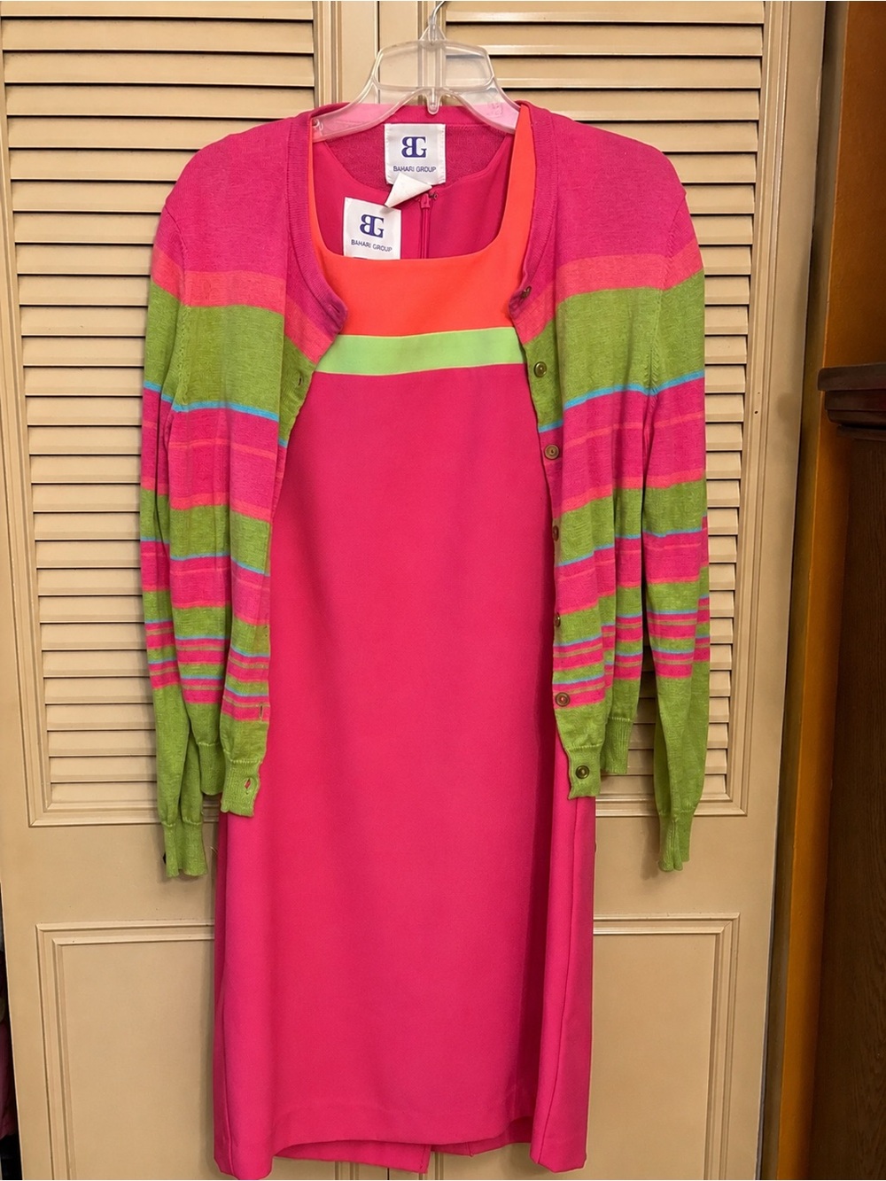 Bahari Pink Shift Dress with Green & Orange Accents